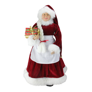 24" Standing Mrs. Claus with Braided Hair and Gifts Christmas Figure