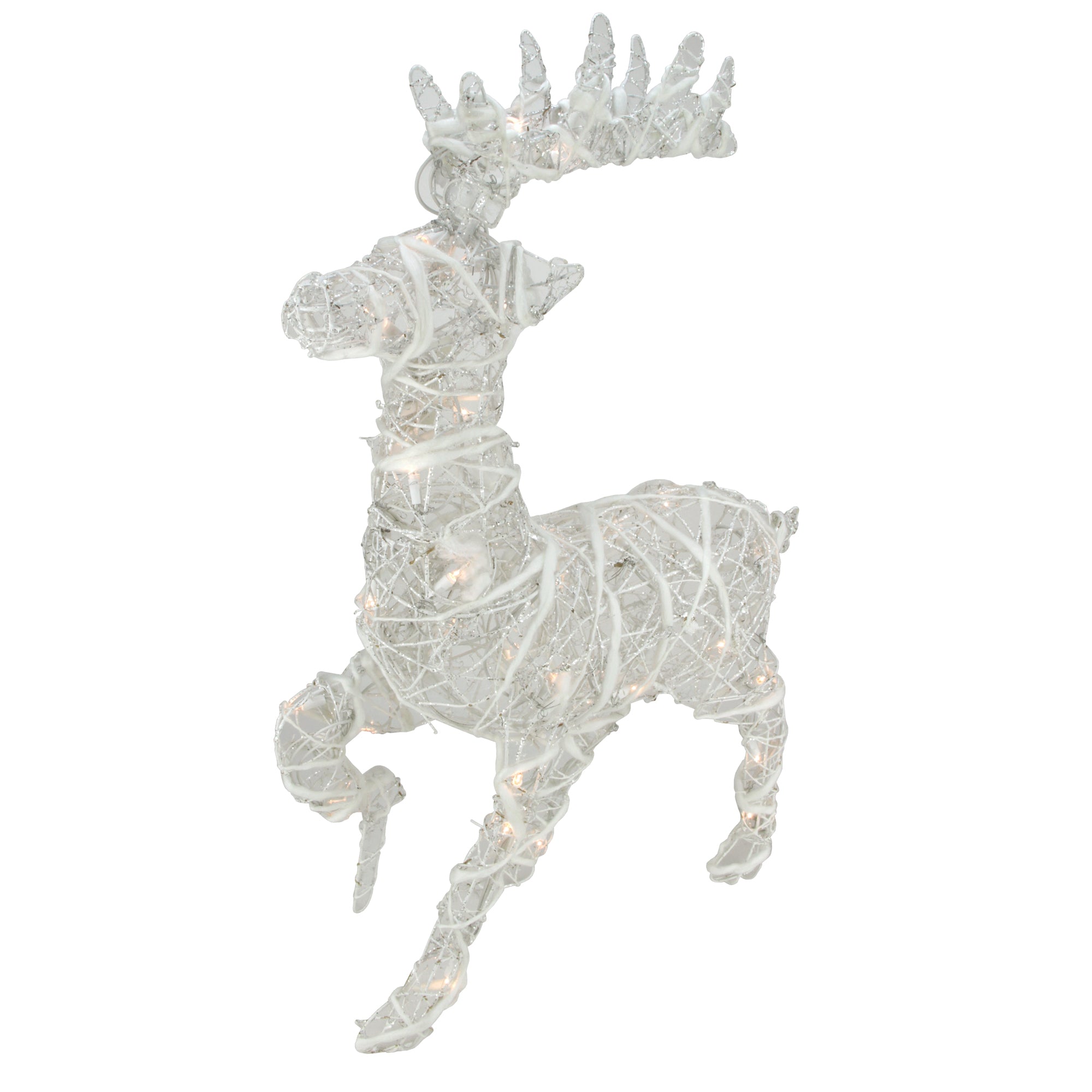 30" Lighted White Glittered Rattan Reindeer Outdoor Christmas Decoration