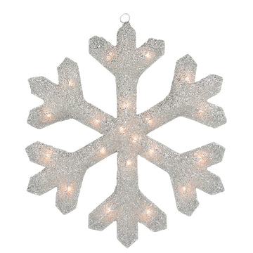 20" Lighted Silver Tinsel Christmas Snowflake Window Decoration