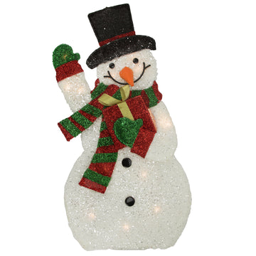 32" Lighted Tinsel Waving Snowman with Gift Christmas Outdoor Decoration