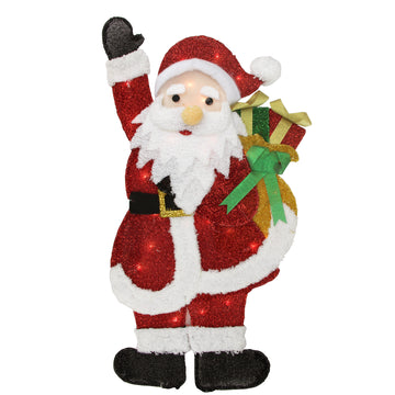32" Lighted Tinsel Waving Santa with Gift Christmas Outdoor Decoration