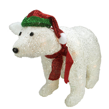 23" Lighted White Glittered Polar Bear Christmas Outdoor Decoration