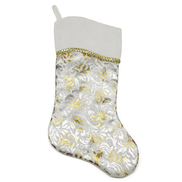 20.5" Metallic Silver and Gold Flourish Christmas Stocking with Curved Cuff