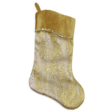 20.5" Two-Toned Metallic Gold Flourish Christmas Stocking with Curved Cuff