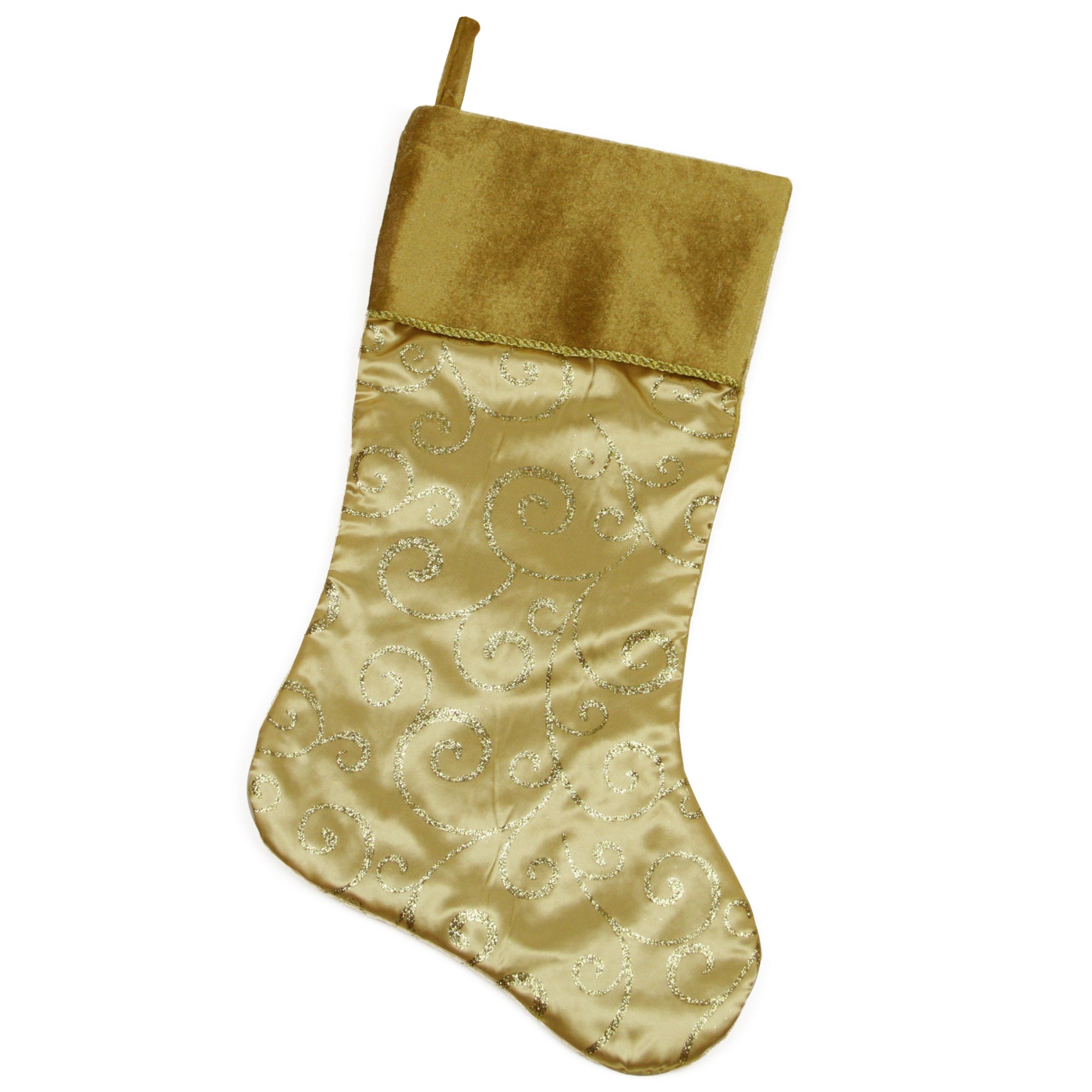 20" Gold Glittered Swirl Christmas Stocking with Velveteen Cuff