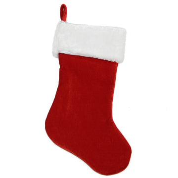 24" Large Traditional Red Velveteen Christmas Stocking with White Faux Fur Cuff