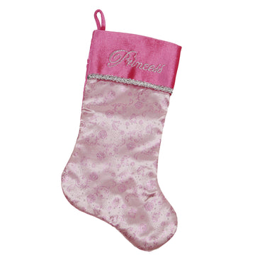 21" Pink Rose Glittered "Princess" Christmas Stocking with Velvet Cuff