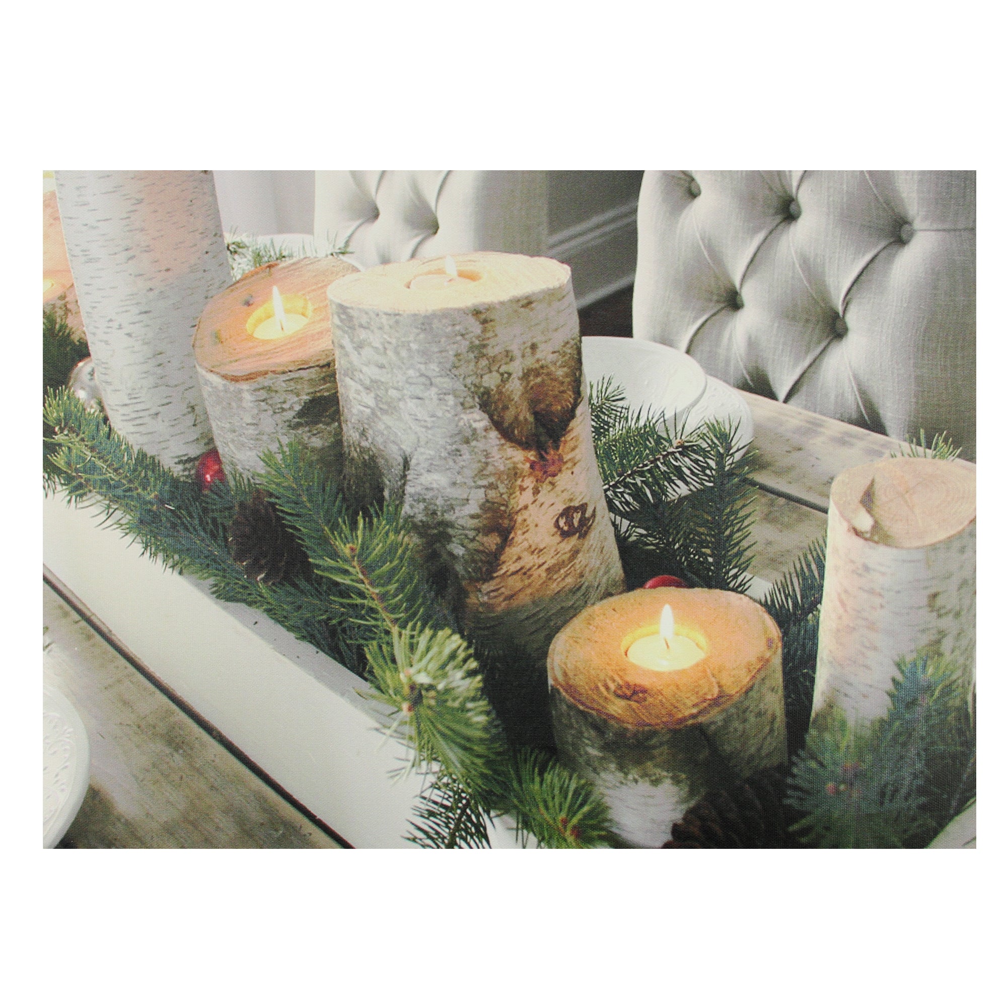 LED Lighted Flickering Rustic Lodge Woodland Birch Candles Christmas Canvas Wall Art 11.75" x 15.75"