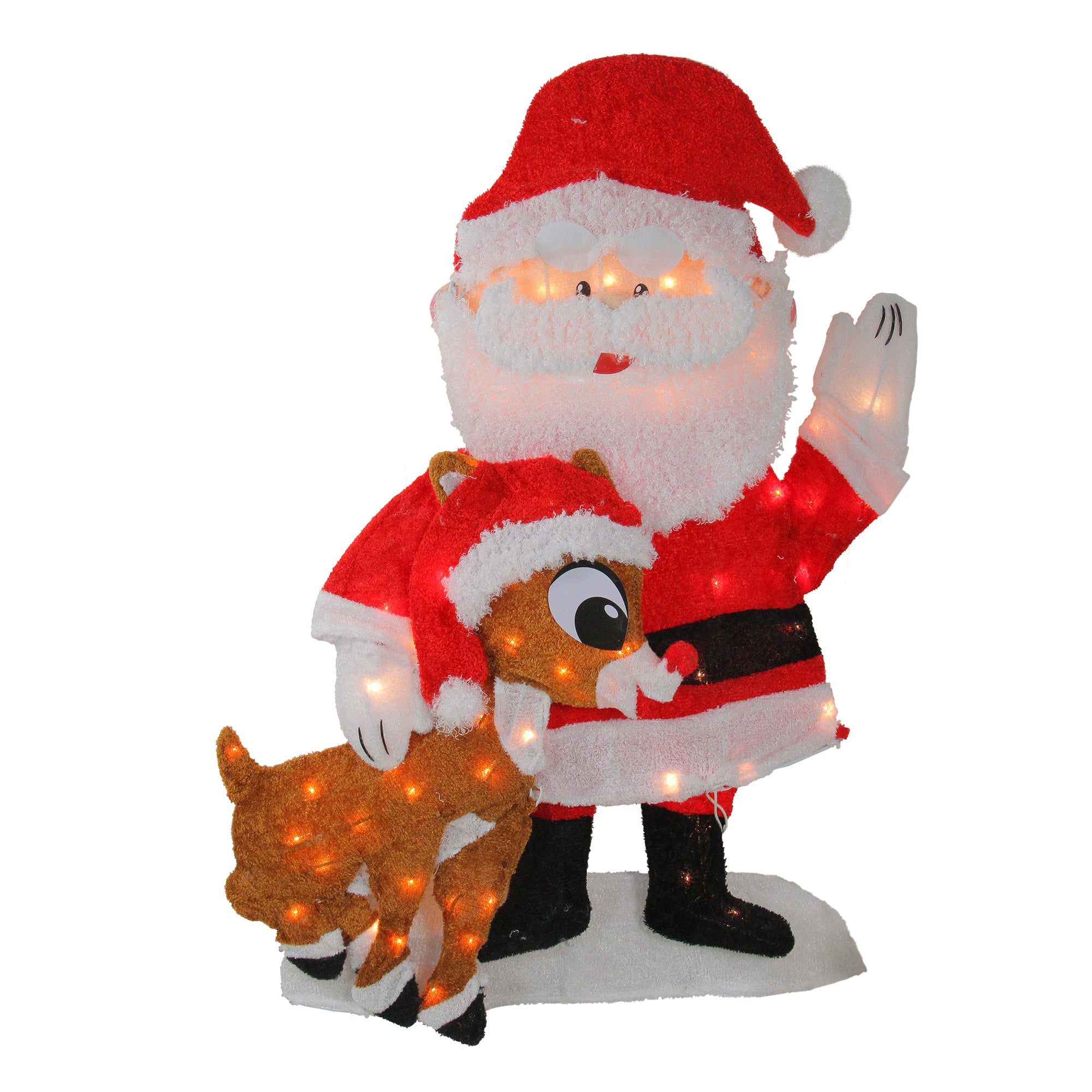 32" Prelit Waving Santa Claus and Rudolph Christmas Outdoor Decoration
