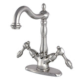 Tudor Two-handle Single Hole Deck Mount Bathroom Sink Faucet with Brass Pop Up and Cover Plate