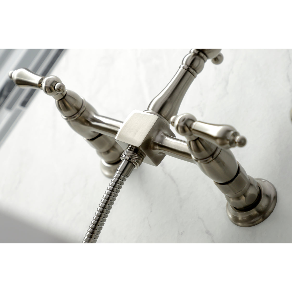 Heritage Traditional Wall Mount Bridge Kitchen Faucet with Brass Sprayer