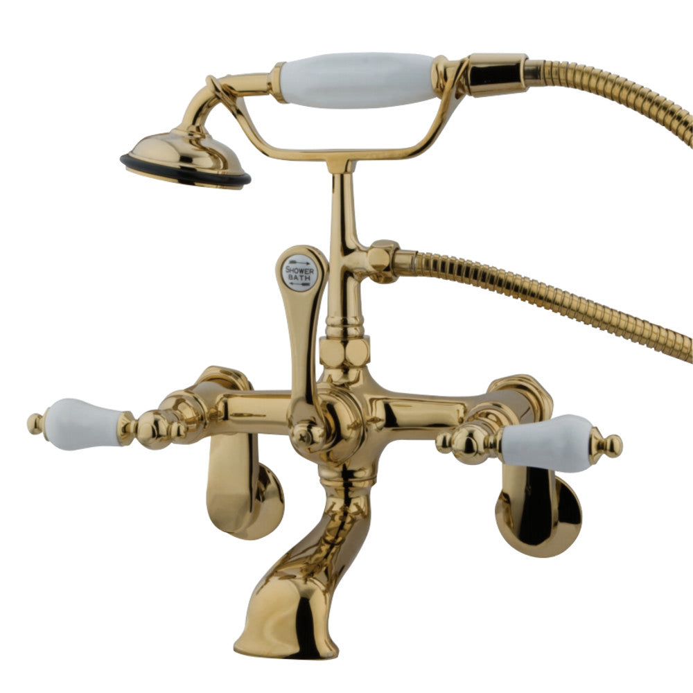 Vintage Adjustable Center Wall Mount Tub Faucet In 7.25 Spout Reach, Procelain Handle