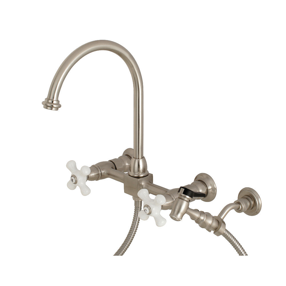 Wall Mount Bridge Kitchen Faucet with Brass Sprayer