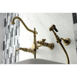 Heritage Two Handle Wall Mount Bridge Kitchen Faucet With Side Brass Sprayer