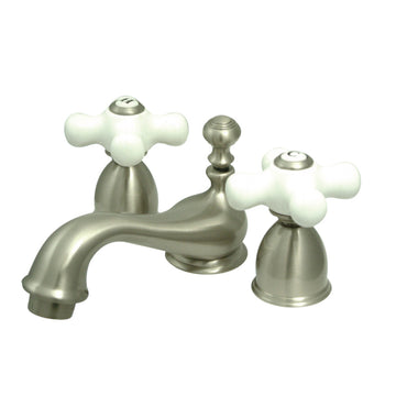Restoration Mini Widespread Lavatory Faucet W/ Porcelain Cross Handle