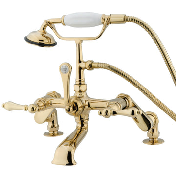 Vintage Deck Mounted Clawfoot Tub Faucet With Personal Hand Shower & Metal Lever Handles