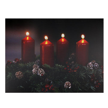 LED Lighted Flickering Candle Wreath Christmas Canvas Wall Art 12" x 15.75"