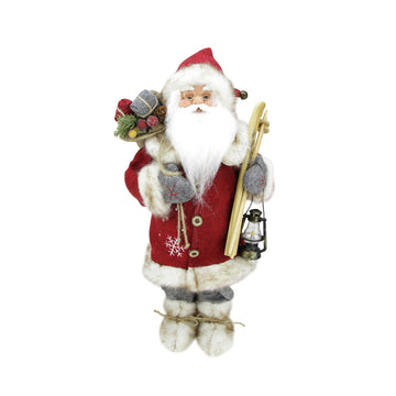 18" Bundled Up Standing Santa Claus Christmas Figure with Skis and Lantern
