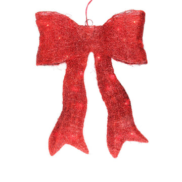 18.5" Lighted Sparkling Red Sisal Bow Christmas Outdoor Decoration