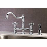 Restoration 8" Bridge Kitchen Faucet With Sprayer Includes Cross Handles For Easy Rotation