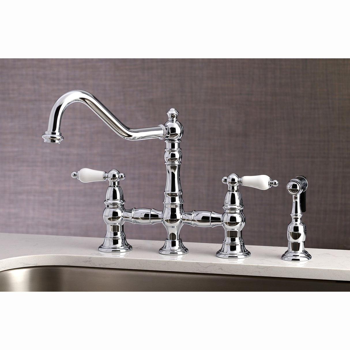 Restoration 8" Bridge Kitchen Faucet With Sprayer