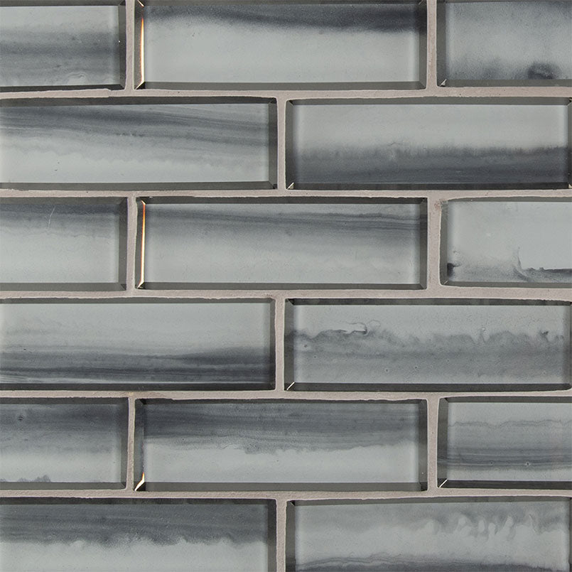 12" X 12" Ombre Grigia Beveled Dark Gray Glass Subway Mosaic Wall Tile (9.6SQ FT/CTN)