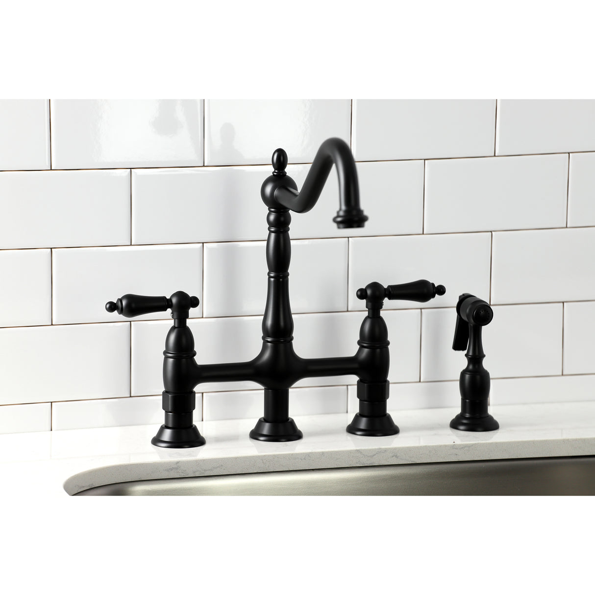 Heritage Bridge Kitchen Faucet with Brass Sprayer