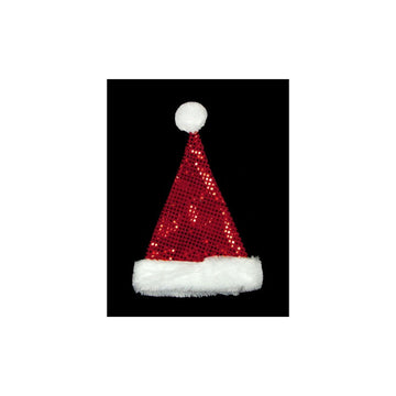 19" Sparkling Red and White Metallic Sequin Glitter Christmas Santa Hat - Adult Size