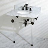 Templeton 30" x 22" Carrara Marble Bathroom Console Vanity with Acrylic Pedestal