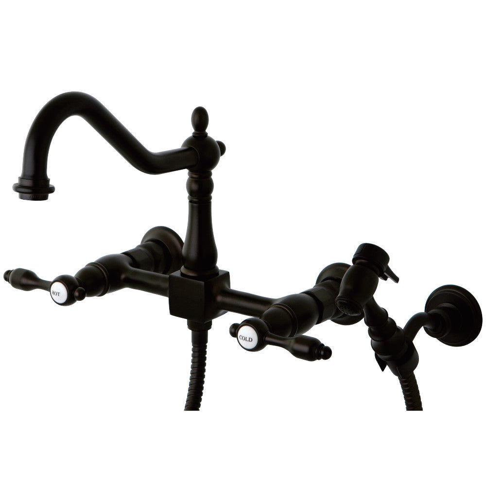 Tudor Wall Mount Bridge Kitchen Faucet with Brass Sprayer