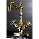 Vintage Two-Handle Single Hole Deck Mount Bathroom Sink Faucet with Brass Pop-Up and Cover Plate