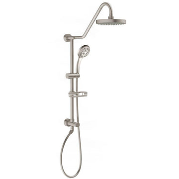 Rain Shower System W/ 8" Showerhead - Brass - Adjustable Brass Slider - Surface Mounted 5-Function Hand Shower