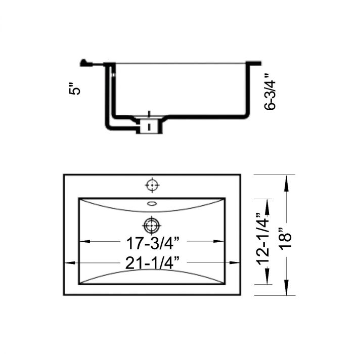 Ledge - Rectangular Drop-In Bathroom Vanity Sink, 21-1/4" x 18" x 6-3/4" - White Porcelain