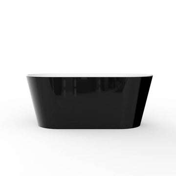 Marine 59 in. Classic Series Acrylic Freestanding Soaking Bathtub in Glossy Black with Chrome-Plated Drain Cover & Pop Up-Overflow Hole