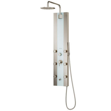 2.5 GPM White Glass 6 Jet Shower System W/ 10" Rain Showerhead- Tropicana - Brushed Nickel Shower System
