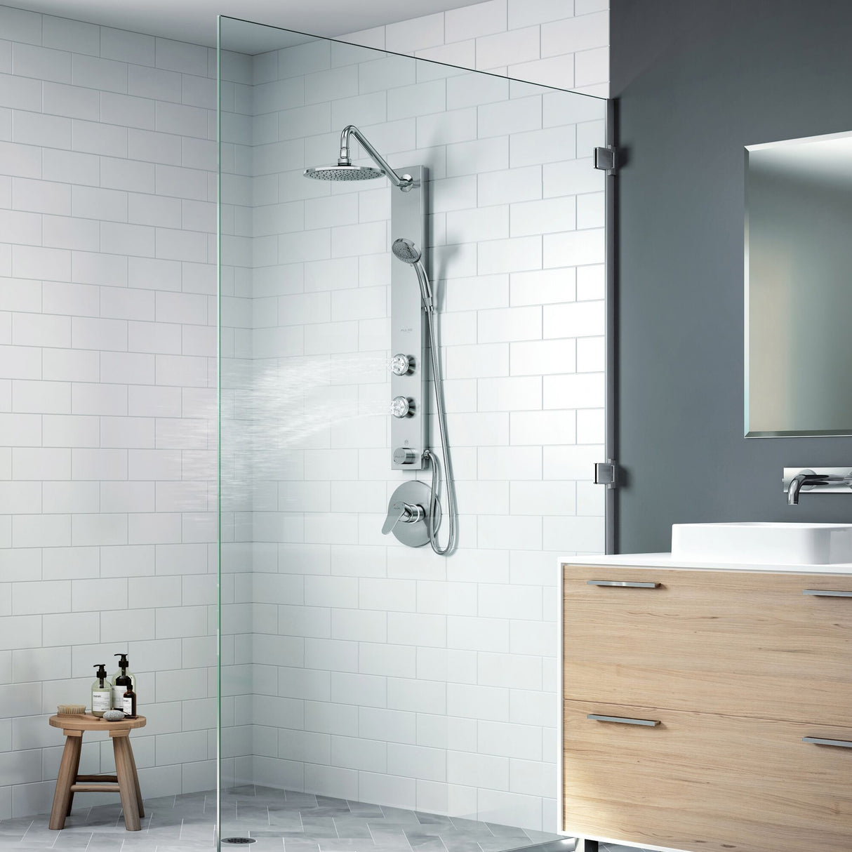 Stainless Steel Bathroom Shower System - Brushed Aloha - Durable ABS - Brass Diverter - Surface Mounted Shower System