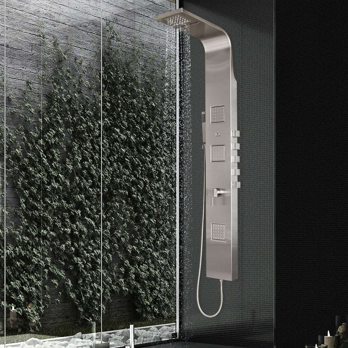 Matte Brushed Stainless Steel Chrome Finished Waimea ShowerSpa W/ 6" Waterfall And 4" Rain Showerhead