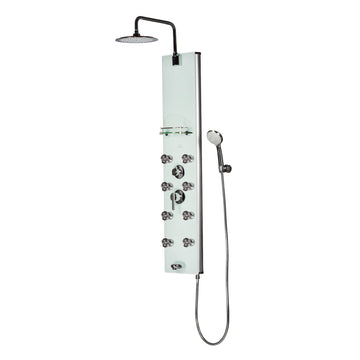 White Glass Lahaina ShowerSpa Panel W/ 9.5" Rain Showerhead - 8 Dual-Function Body Spray Jets