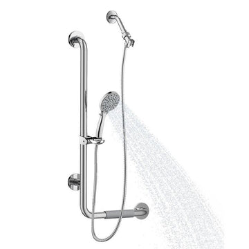 31.5X13.7X3.6 Left-Hand Grip Shower System - Stainless Steel - ADA Compliant - Multi-function Hand Shower