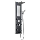 ShowerSpa Panel W/ 8" Rain Leilani Showerhead - 6 Dual-Function Body Spray Jets - Black 5/16" Tempered Tough Glass - Anodized Aluminum Frame