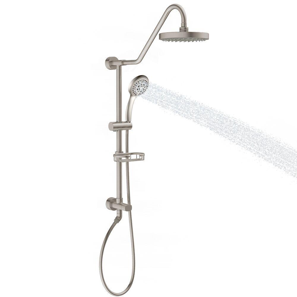 Rain Shower System W/ 8" Showerhead - Brass - Adjustable Brass Slider - Surface Mounted 5-Function Hand Shower