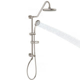 Rain Shower System W/ 8" Showerhead - Brass - Adjustable Brass Slider - Surface Mounted 5-Function Hand Shower