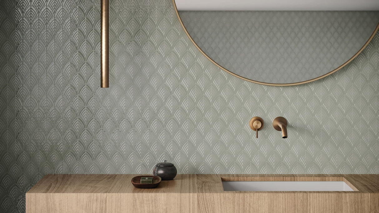 Scallop Soho Soft Sage Glossy Glazed Porcelain Mosaic