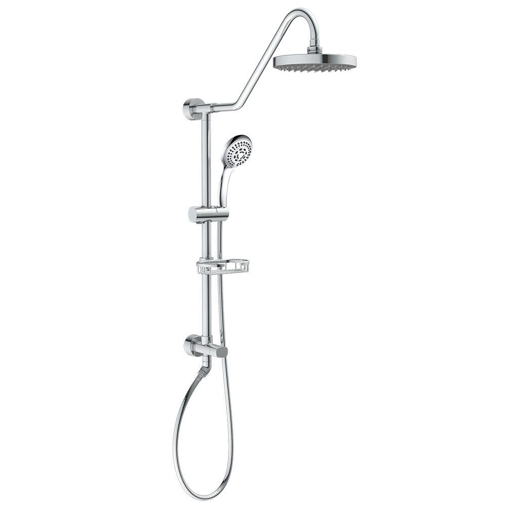 Rain Shower System W/ 8" Showerhead - Brass - Adjustable Brass Slider - Surface Mounted 5-Function Hand Shower