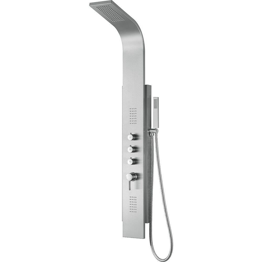 Sleek Brushed Stainless Steel Malibu Shower System - 7" Showerhead - Rectangular - Surface Mounted - Multi Function