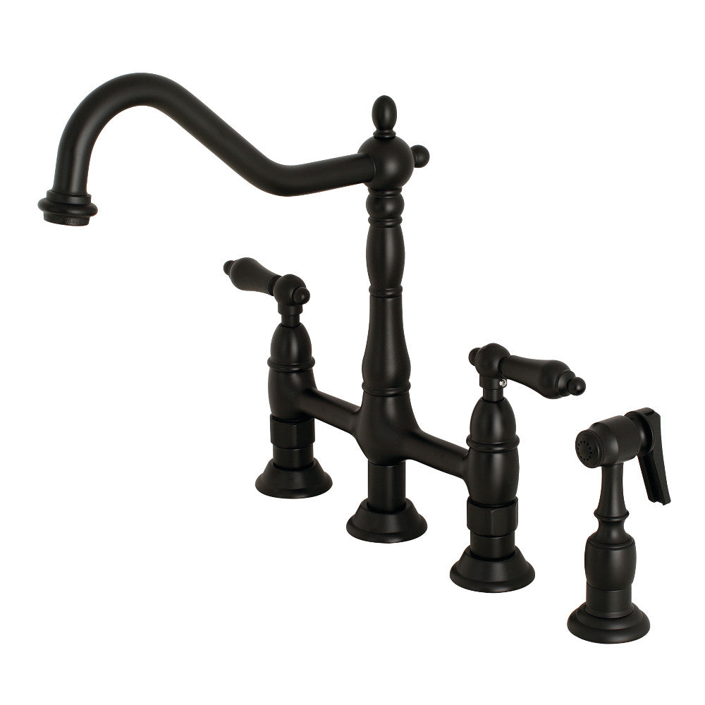 Heritage Bridge Kitchen Faucet with Brass Sprayer