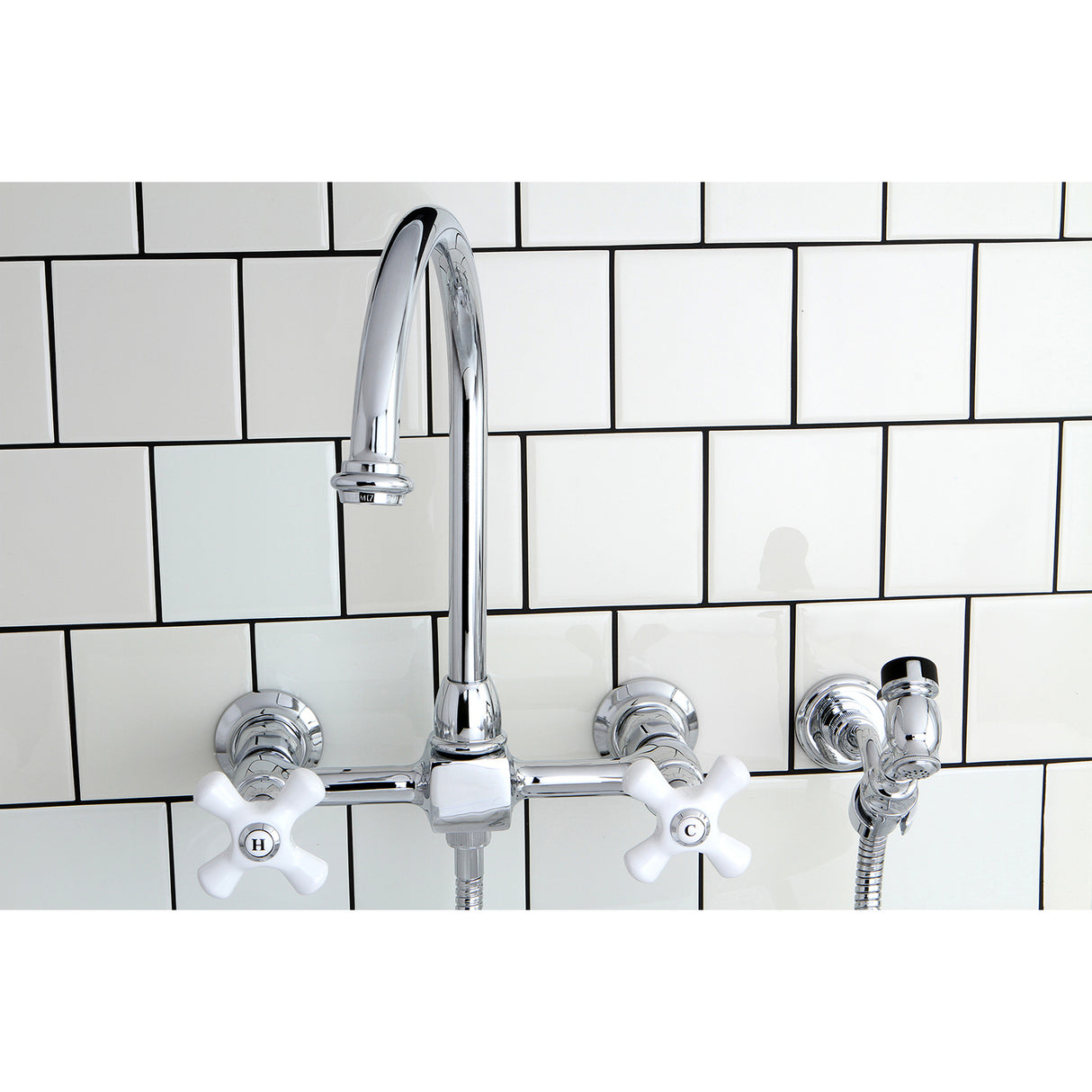 Wall Mount Bridge Kitchen Faucet with Brass Sprayer