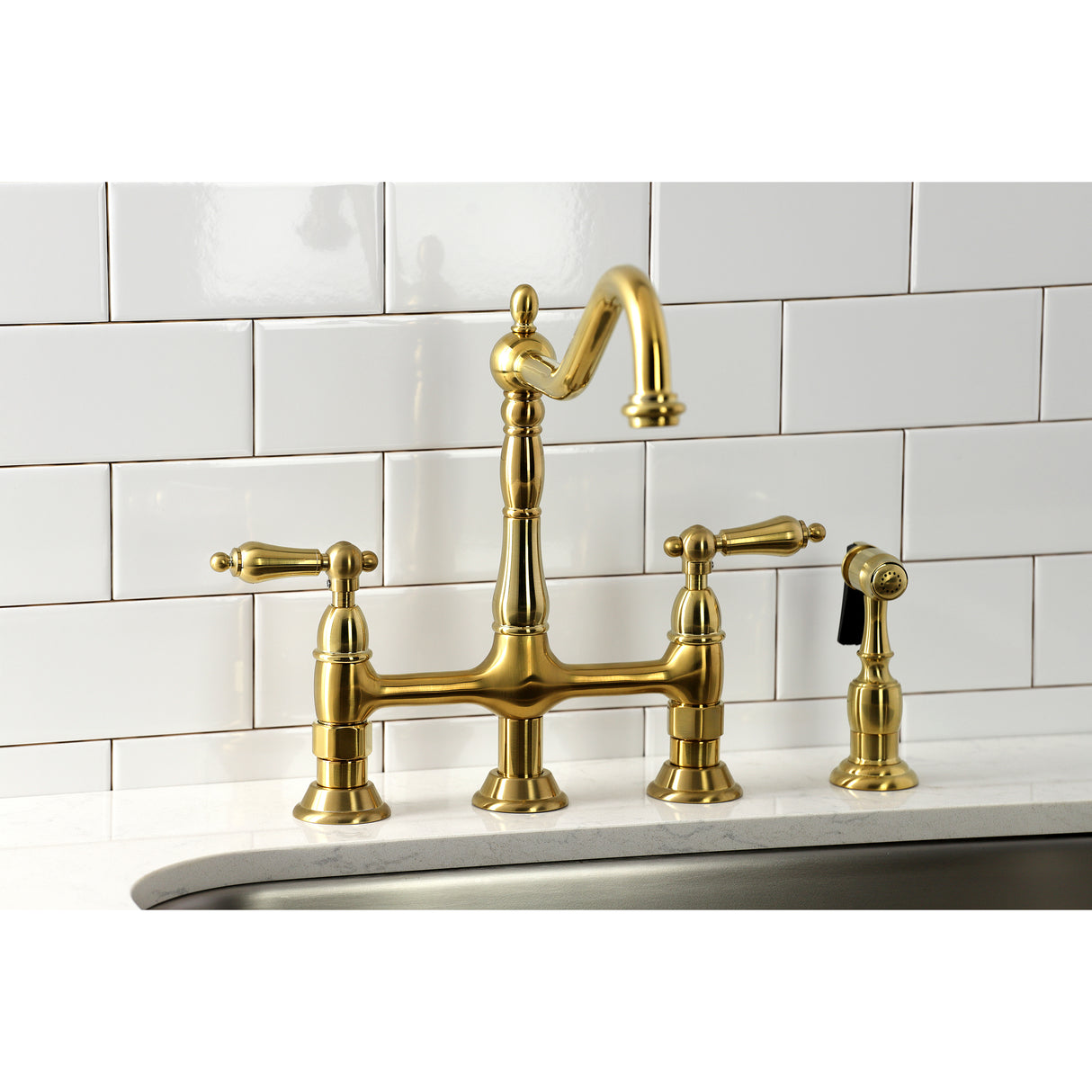 Heritage Bridge Kitchen Faucet with Brass Sprayer