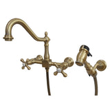 Heritage Two-Handle Wall Mount Bridge Kitchen Faucet With Brass Sprayer