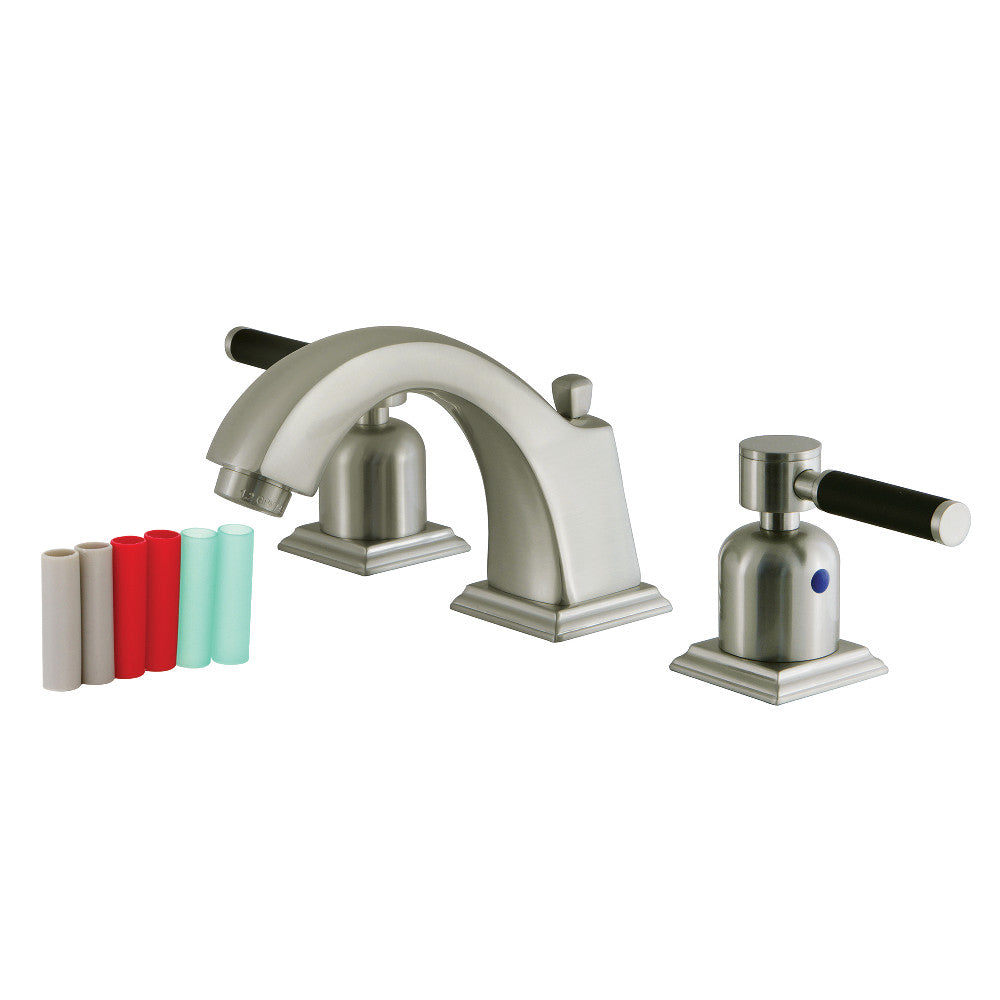 4.3" Double Porcelain Rubber Coated Lever Handle Widespread Bathroom Sink Faucet W/ Pop Up Drain, Brushed Nickel